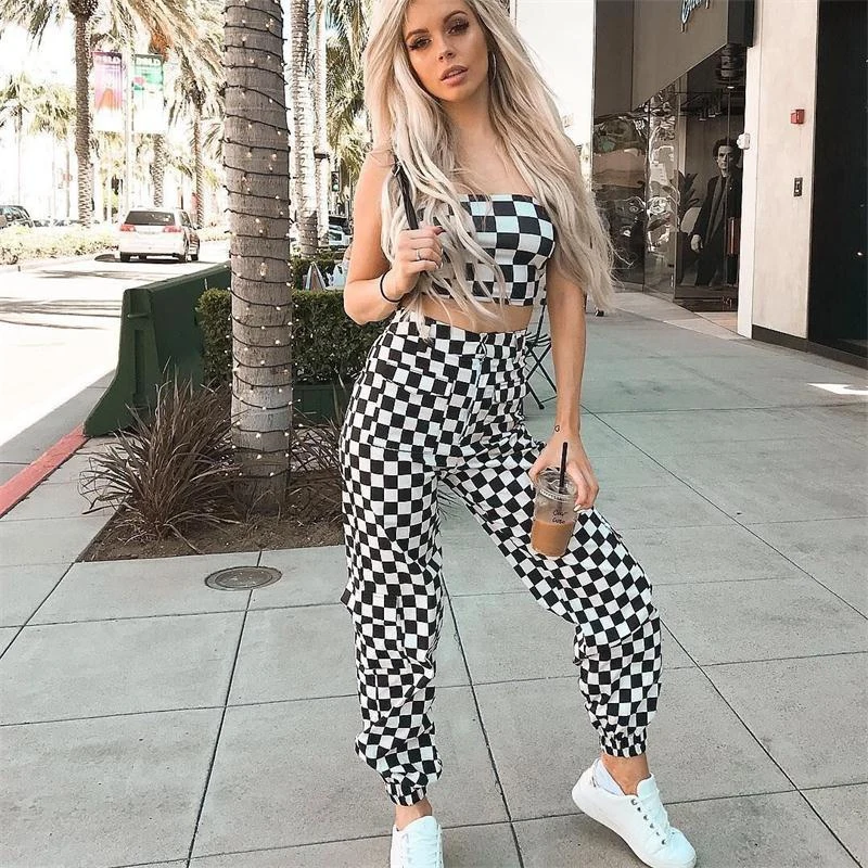 Günstig Neue Frauen Hosen Schwarz Und Weiß Plaid Neun Punkte Taschen Strahl Harem Hose Baumwolle Flache Hohe Elastische Taille Beiläufige Lose overalls!