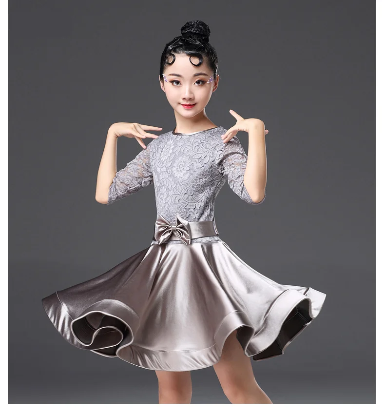 Новые кружевные платья для Бальных и латиноамериканских танцев для девочек детский танцевальный сценический костюм Cha Rumba Samba Jive детское платье для латины с длинными рукавами