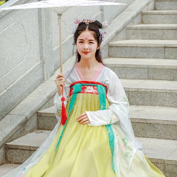 

Chinese Hanfu Woman Elegant Oriental Fairy Kimono Dress Chinese Folk Dance Photography Party Wear Top Skirt Women Set DL5993