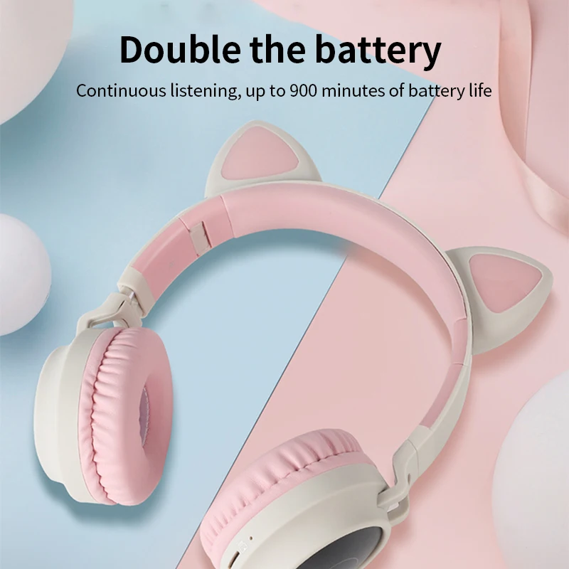 LED Cat Ear Headphones Noise Bluetooth 5 0 Adults Kids girl Cute Headset Support TF Card FM Jack 3 5mm Mic Wireless Headphones