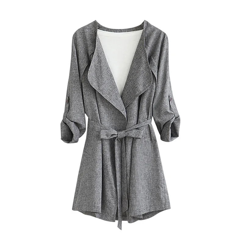 AliExpress EBay Ozhouzhan женское платье большого размера, отложной воротник, без пряжки, на шнуровке, длинный рукав, свободный крой, Тренч