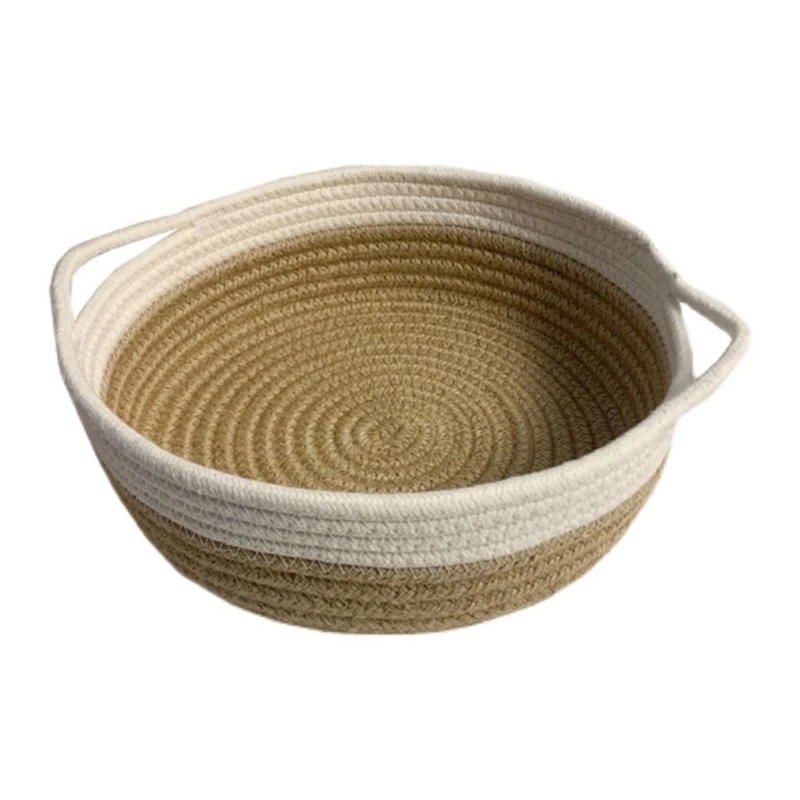 066E 2pcs Round Woven Storage Baskets Natural Cotton Rope Basket Organizer for fruits Jewelry Keys Small Toys Remote Home Decor | Дом и сад