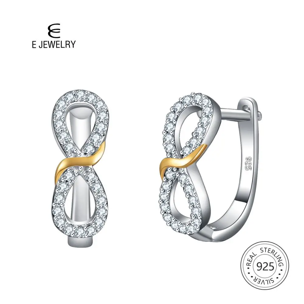 

E Jewelry 925 Sterling Silver Stud Earring for Women Infinity Endless Love Ears White Zircon Party Elegant Jewelry Gift New 2019