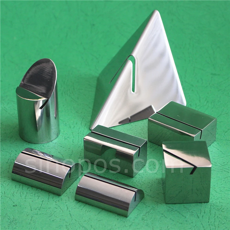 Slotted Steel Cube Sign Holder, heavy card clip base table number rack metal solid block buffet food restaurant menu tag stand