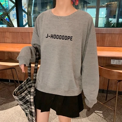 Серый J-HOOOOOPE J-HOPE tumblr женские толстовки с капюшоном; сезон осень-весна повседневная толстовка с буквенным принтом хлопок K-pop Harajuku Корейская одежда - Цвет: Серый