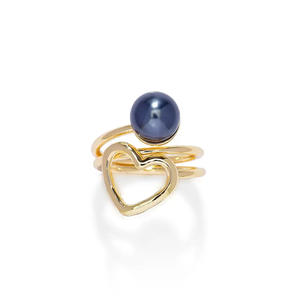 Finger Ring Women Black Pearl Hawaiian Frangipani Heart Turtle with Pearls