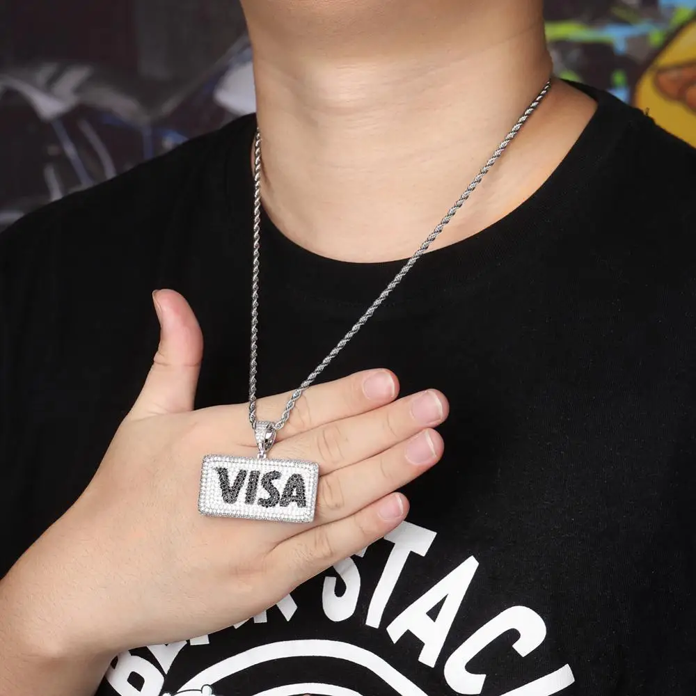 JINAO, новинка, кубический циркон, ледяная цепочка, VISA, квадратная карточка, кулон, хип-хоп ювелирное изделие, ожерелье, ожерелье, s для мужчин и женщин, подарки