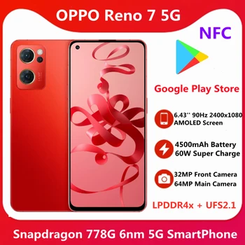 OPPO Reno 7 5G Smart Phone Color OS 12 Android 11 6.43'' 90Hz AMOLED Screen NFC Snapdragon 778G 60W Super Charge 4500mAh Battery 1