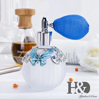 

H&D 50ml Vintage Perfume Bottle Short Spray Atomizer Refillable Empty Glass Metal Butterfly Ornament Home Wedding Decor Gift
