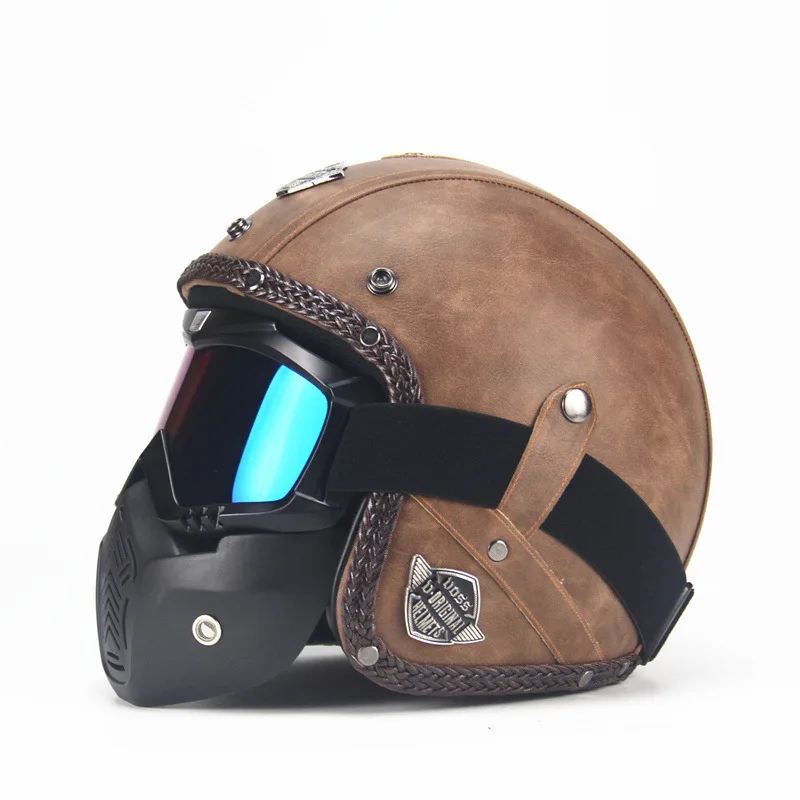 

Four Seasons Retro Helmet Handmade Cool Retro Harley Helmet Motorcycle Electric Locomotive 3/4 Leather Helmet Half Helmet Men An