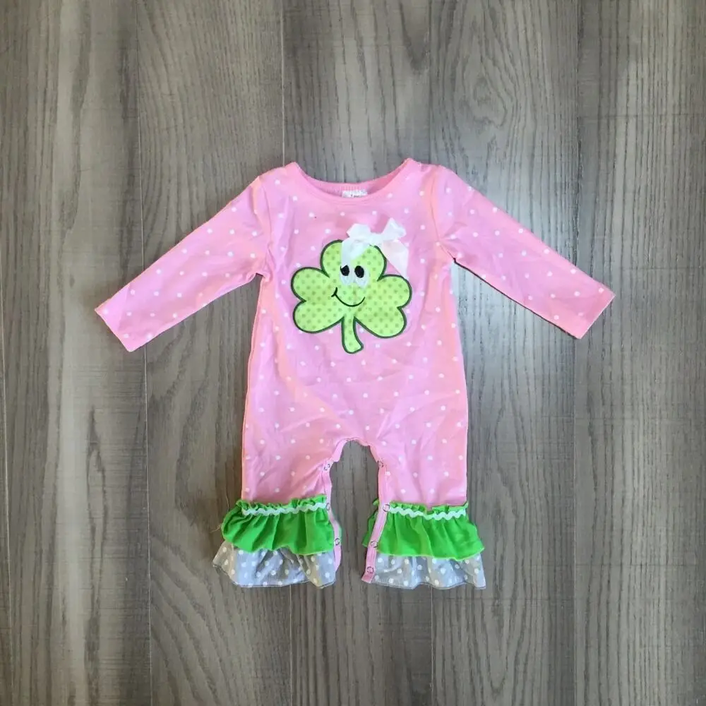 

baby clothes baby St Patrick romper infant toddler romper baby pink romper with clover face baby warm cotton romper wholesale