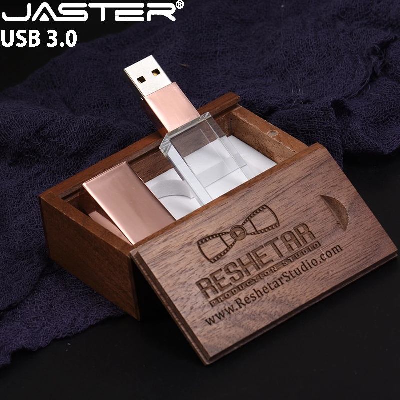 JASTER USB 3,0, деревянная коробка, Кристальный флеш-накопитель, USB флеш-накопитель, 4 ГБ, 8 ГБ, 16 ГБ, флешка, 32 ГБ, 64 ГБ, 128 ГБ, USB флешка с индивидуальным логотипом