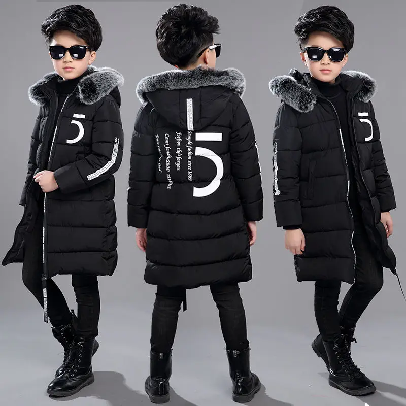 Boy Winter Fashion Thickening Children Cotton-padded Catamite Clothes Loose Black Padded Jacket Long Coat