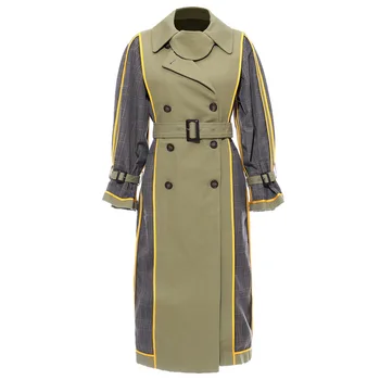 

Autumn Windbreaker For Women Long Sleeve Lapel Collar High Waist Sashes Hit Color Trench Coat Female Fashion BY103