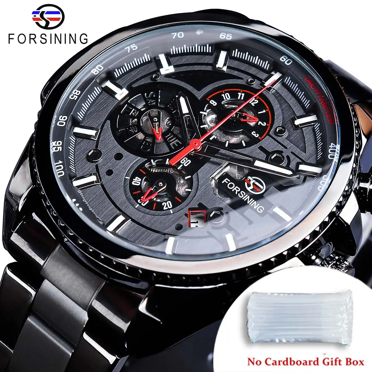 Forsining Waterproof Men's Automatic Watch Calendar Luxury Military Watches Sport Style Luminous Clock Black Free Ship to Brazil
