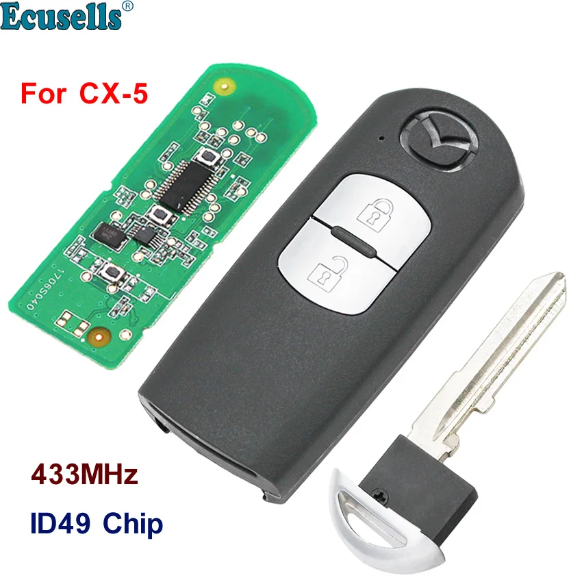 2 кнопки смарт карты дистанционного ключа Fob 434 МГц ID49 PCF7953 чип для Mazda CX 5 с