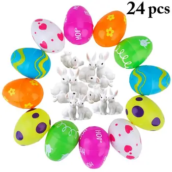 

12pcs Easter Egg Set Fillable Plastic Egg Easter Surprise Egg With 12pcs Micro Ornament DIY Festival Decoration Supplies