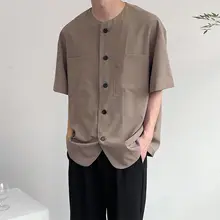 Men's short-sleeved shirt 2020 autumn and winter new solid color loose wild comfortable shirt shirt young men's fashion