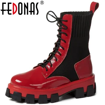 

FEDONAS Retro Fashion Red Women Mid-Calf Boots Genuine Leather Side Zipper Female Chunky Heels Shoes Party Working Shoes Woman