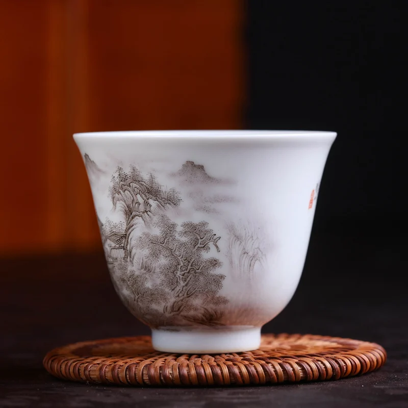 130 мл ручная роспись пейзаж узор чайная чашка керамический фарфор Jingdezhen чайная чашка кунг-фу чайная чаша коллекция украшений для дома