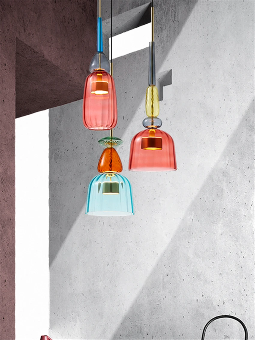 Macaron Stained Glass Lamps Nordic Modern Pendant Lights Shop Dining