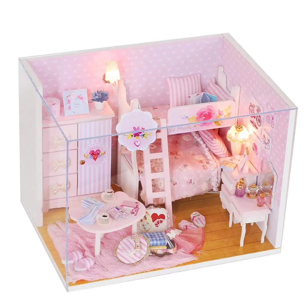 

Pink cute creative wooden bedroom exquisite handmade gifts girls like building models assembled into adults to build