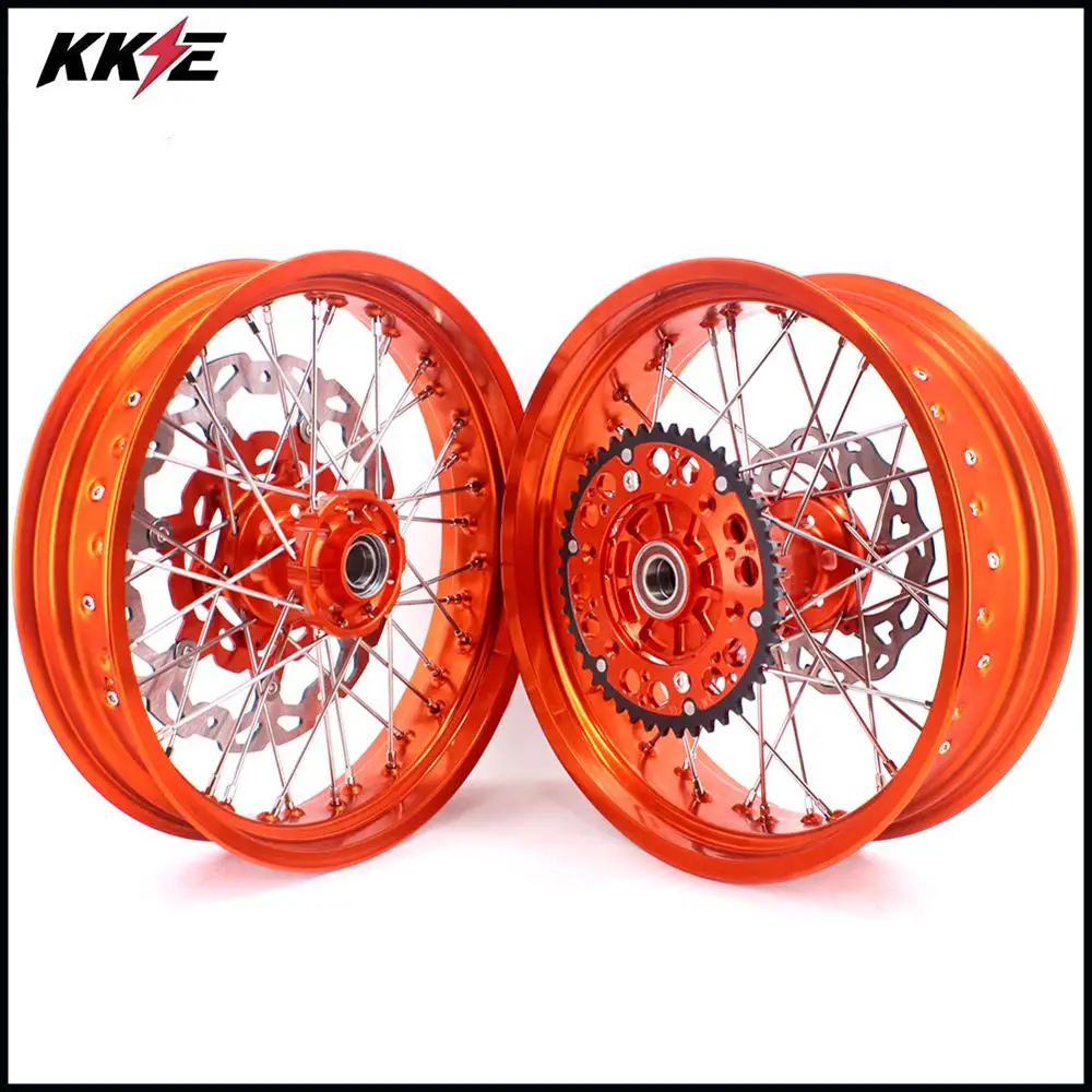 KKE 3,5& 5,0 17 дюймов Cush Drive Supermoto Motard набор колес для KTM 690 SMC 2007-2011 Оранжевый Диск ступицы переднего обода 320 мм