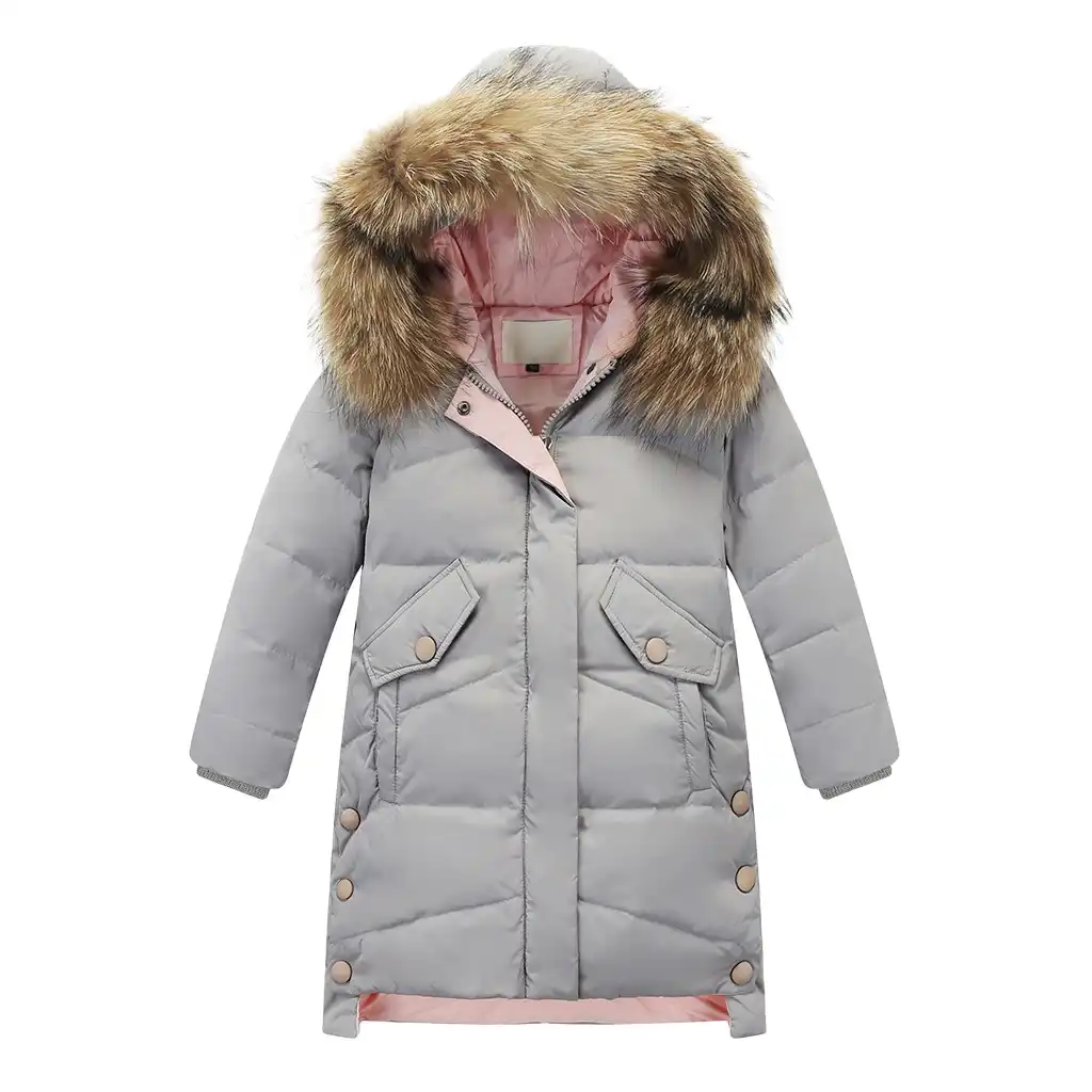 Kids Girls Fur Hooded Parka Coat Padded Puffer Winter Thick Warm Jacket Outwear