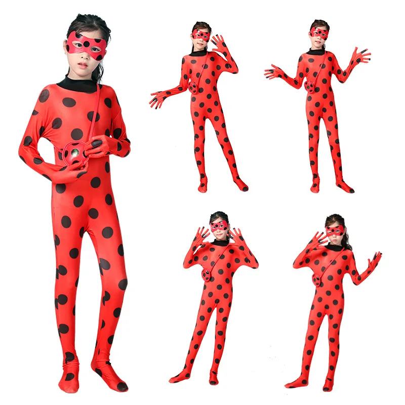 

girls Women Child Spandex Ladybug Costume Jumpsuit Fancy Halloween Cosplay Fantasia Exquisite Kids Adult Lady Bug Costumes