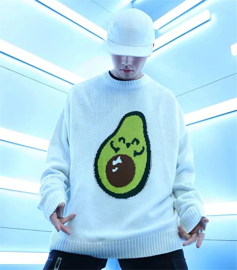 Темно-икона авокадо зеленый свитер мужской пуловер Трикотаж оверсайз свитер HipHop уличная одежда мужские свитера
