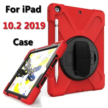 

Heavy Duty Coque for iPad 10.2 2019 7th Gen Case Armor 360 Rotation Hand Strap Silicon PVC Cover for iPad 10.2 Pencil Cover