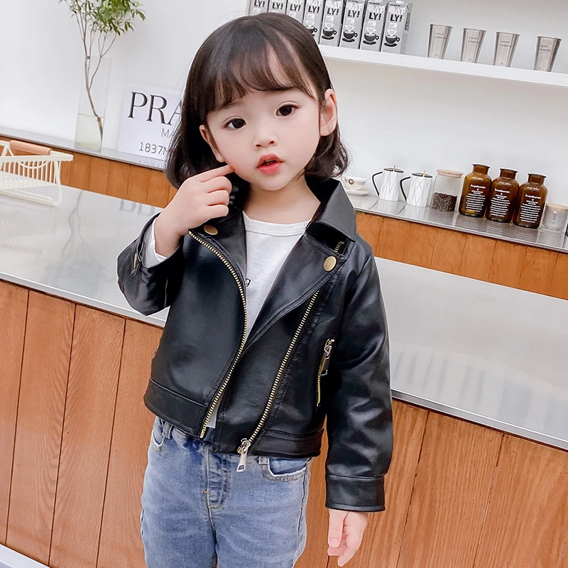 子供用モーターサイクルジャケット 女の子用puレザージャケット レトロ メタルジッパー アウター 男の子と女の子用の服1 7 Aliexpress Mother Kids