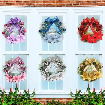 

Besegad Merry Christmas Wreath Garland Ornaments Xmas Festival Holiday Party Decorations for Front Door Windows Showcase 12 Inch