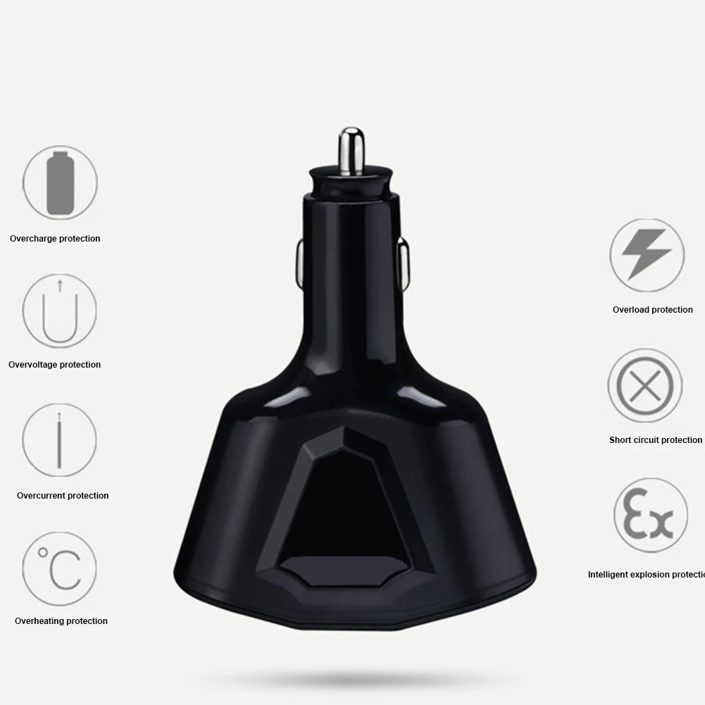 5V Car Dual USB Charger with 2 Car Lighter Slot Display Charging Voltage Current Support Intelligent Charging Charger
