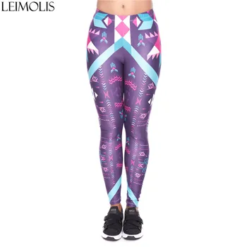 

LEIMOLIS 3D print geometry patchwork purple fitness push up workout leggings women Harajuku High Waist punk rock sexy leggins