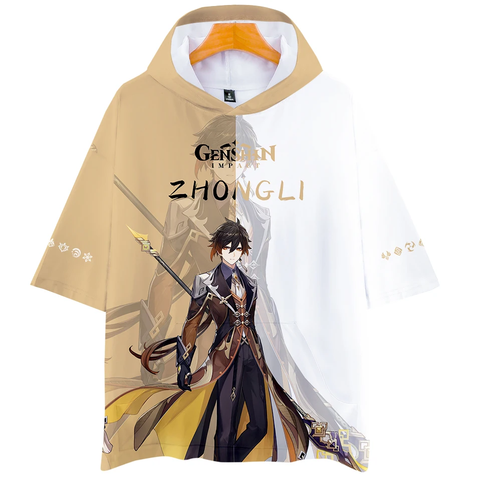 

Summer 3D Genshin Impact Hooded T-shirt Men Women Tops Print ZHONGLI Hip Hop Game Tees Casual Boys Girls Anime Hoodie t-shirt