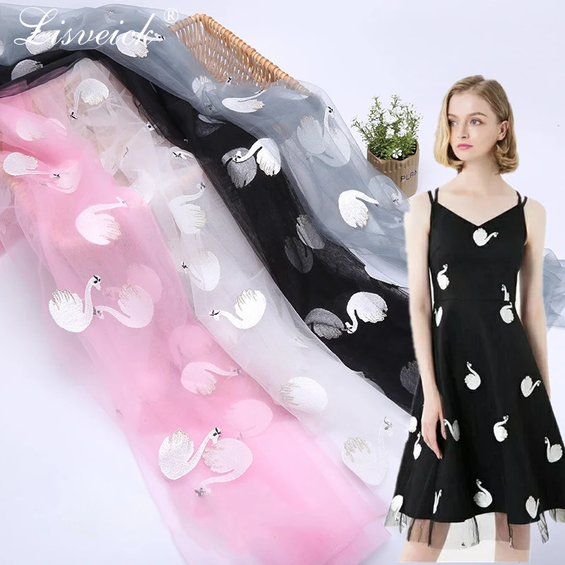

2019 new 6 Colors Can Choose Beautiful Swan pattern Embroidery tulle Lace Fabric Width 125CM DIY dress Clothing Accessories 1338