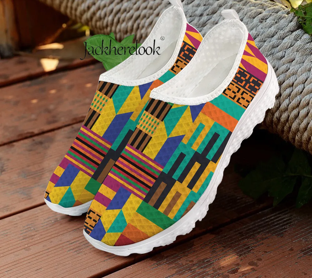 

Jackherelook Vintage Afro Tribe Pattern Soft Outdoor Running Flats Girls Leisure Slip On Breath Walking Loafers krasovki Famela