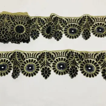 

10 Yards High Quality Beautiful Stones Lace Ribbon Tape 75MM Lace Trim DIY Embroidered For Sewing Decoration african lace fabric