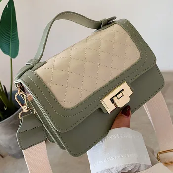 

2020 new Korean wide shoulder strap handbag, fashionable rhombic Single Shoulder Messenger Bag for women