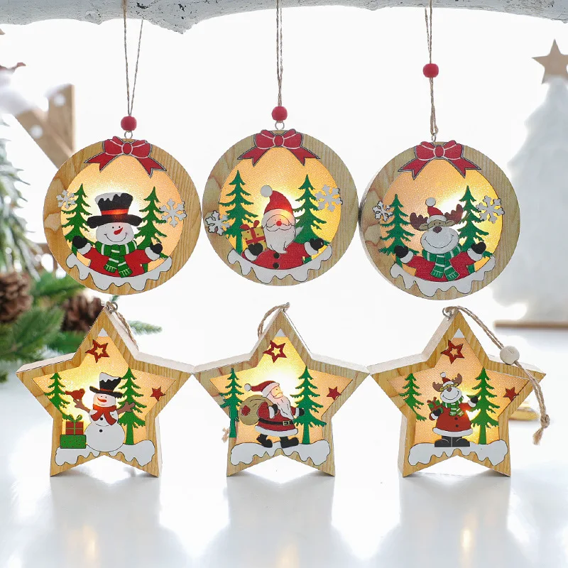 Christmas Tree Hanging Pendant Creative Led Light Wooden Star Santa Claus Snowman Elk Ornament Xmas Party New Year Decorations | Дом и сад