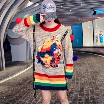 

Thailand Tide brand 2019 cartoon three-dimensional bow pullover sweater female loose long sweater sweater round neck