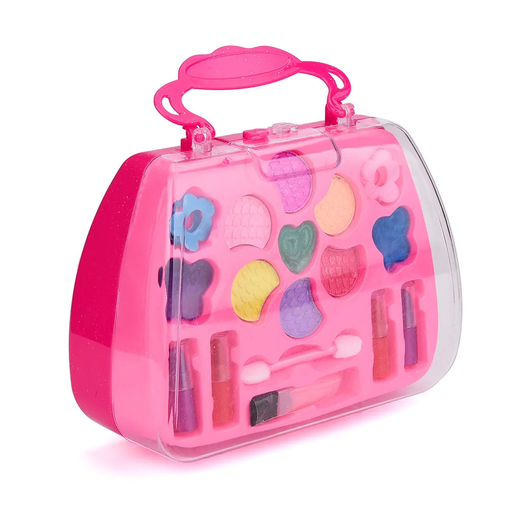 Kids Make Up Toy Set Pretend Play Princess Pink Makeup Beauty Safety Non-toxic Kit Toys for Girls Dressing Cosmetic Travel Box@A