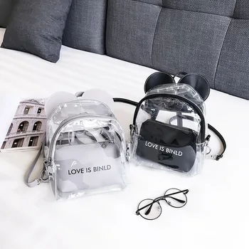 

2020 summer new one-shoulder jelly transparent female bag cute Mickey shoulder bag two-piece set mother and child small bag