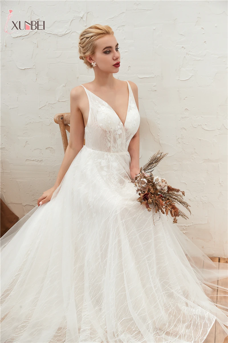 Robe De Mariee Новое поступление невесты Бохо Свадебные платья v-образным вырезом на шнуровке Свадебное Платье Vestidos De Noiva реальные фотографии CPS1308