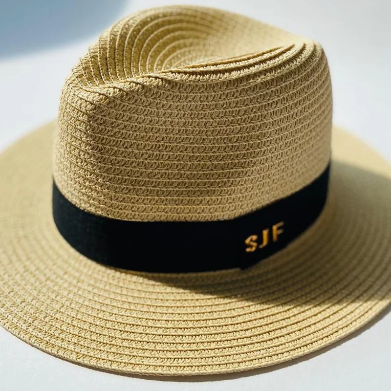Custom Floppy Straw Sun Hat With Mental 