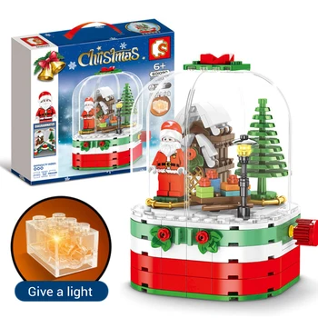 

249Pcs/Set Santa Claus Building Block Rotating Cabin Light Small Particles Assembling Educational Toys Christmas Gift for kids