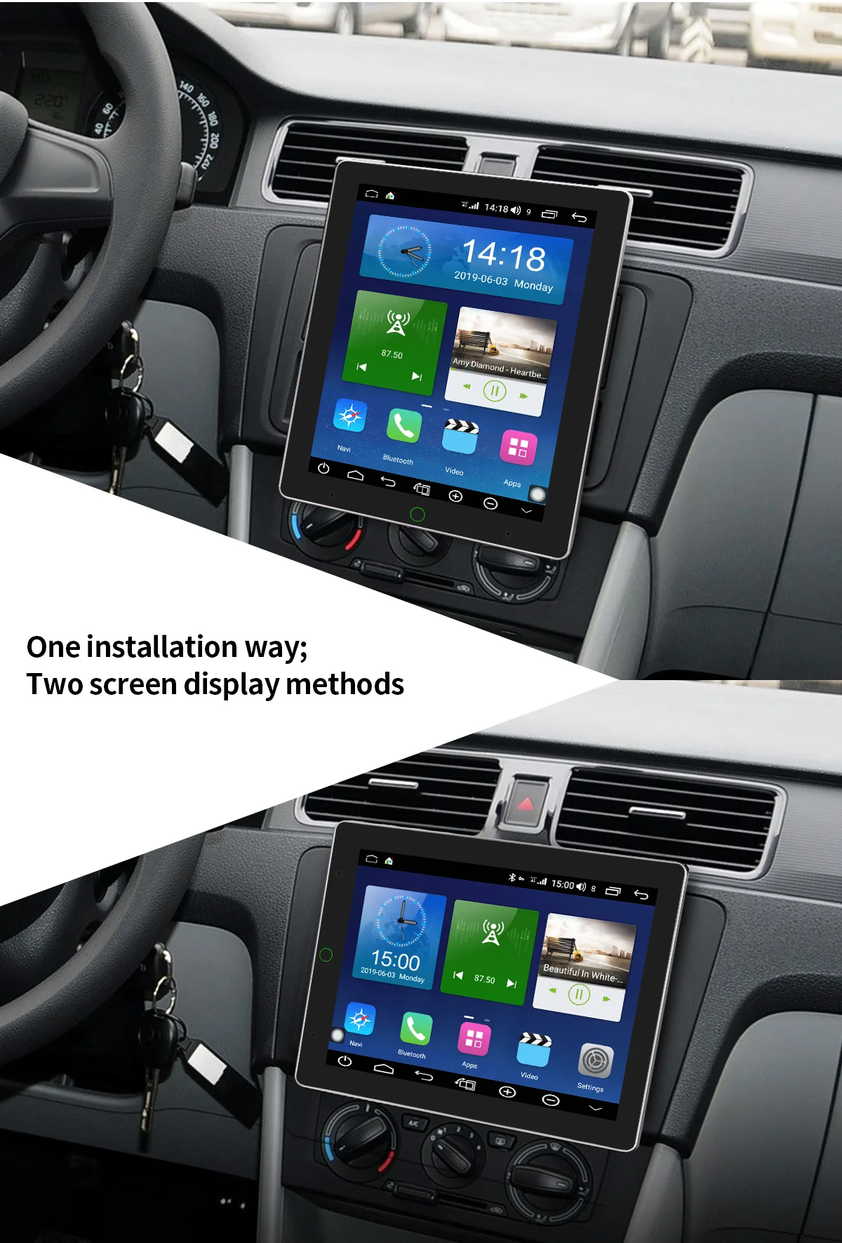 Top Tesla Style 2Din 9.7" Auto-Rotatable Android 8.1 Car Multimedia Radio GPS DSP Carplay Subwoofer SPDIF DAB DVR 4G SIM WiFi OBD 5