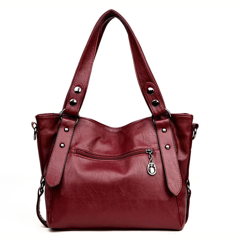 Сумки для женщин роскошная сумка через плечо Повседневная сумка-шоппер из искусственной кожи сумки двойные стрелки Твердая Сумка винно-красный