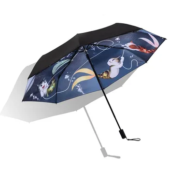 

Black Women's Umbrella Mini Fashion Sun Protection Creative Men's Umbrella UV Protection Sombrilla Para Sol Rain Gear DD50YS